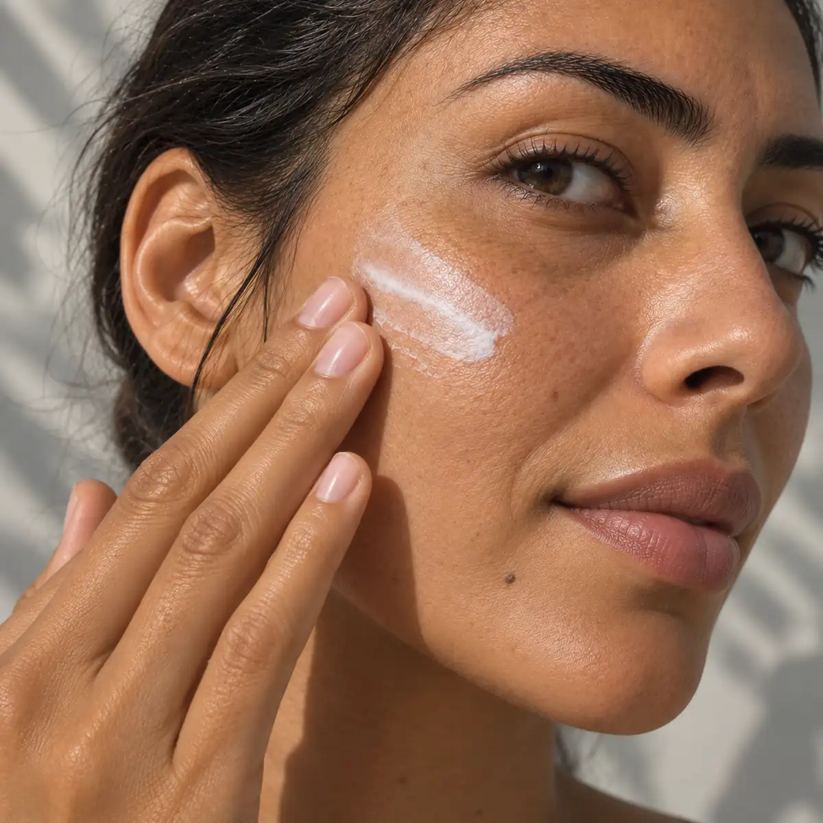 Application d'une crème de protection solaire sur le visage