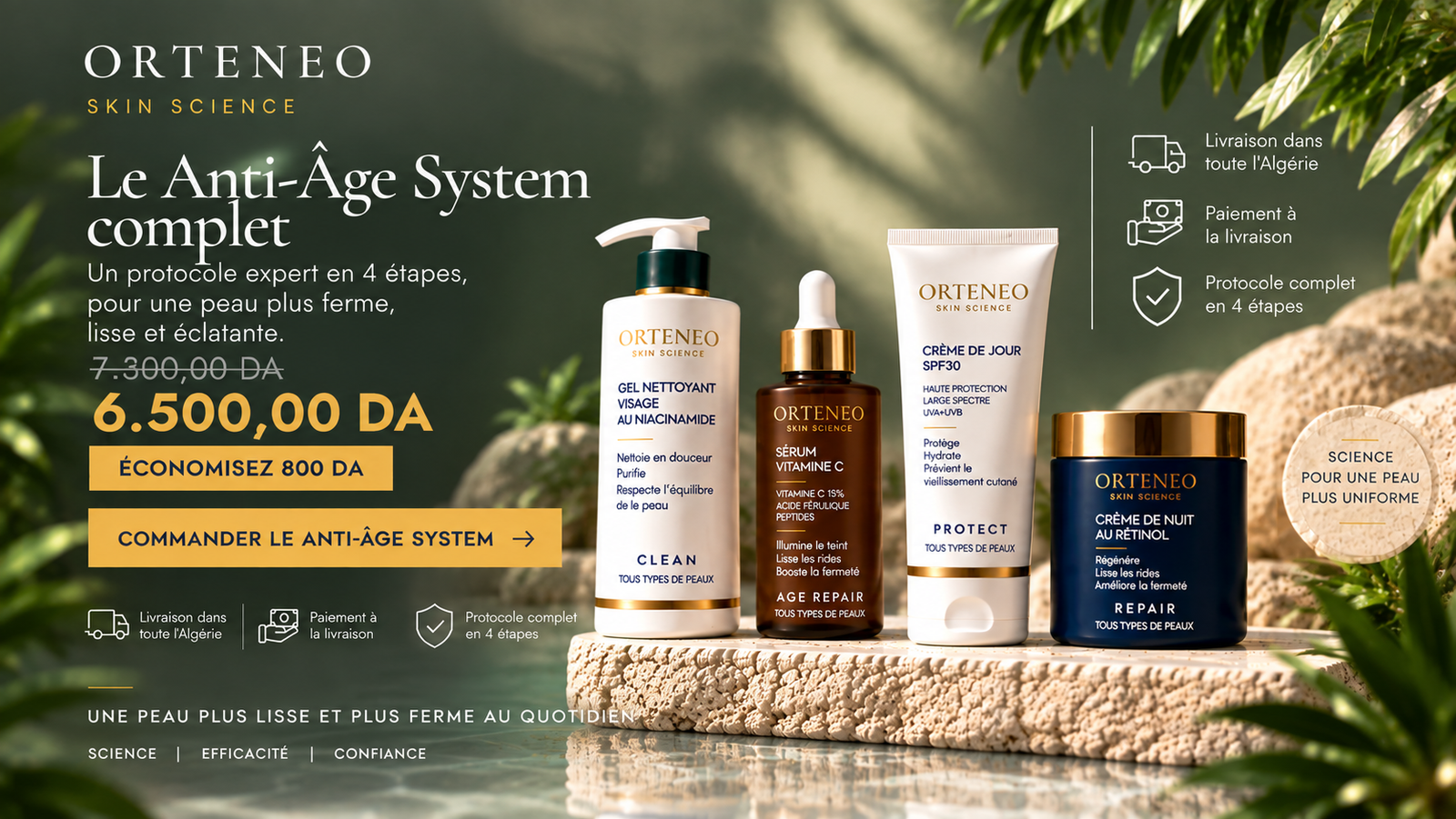 Age Repair System ORTENEO — visuel desktop du protocole complet en 4 étapes